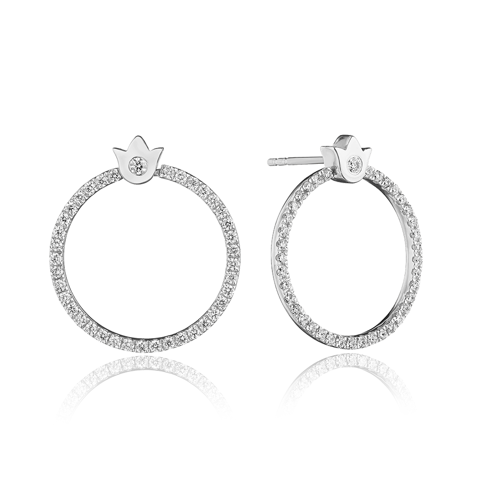 Small Crest Diamond Circle Earring