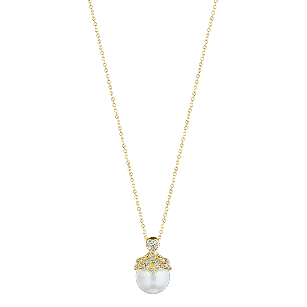 Floret Diamond & Pearl Cap Pendant
