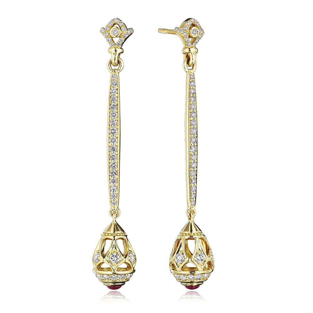 Diamond & Rhodolite Drop Earring