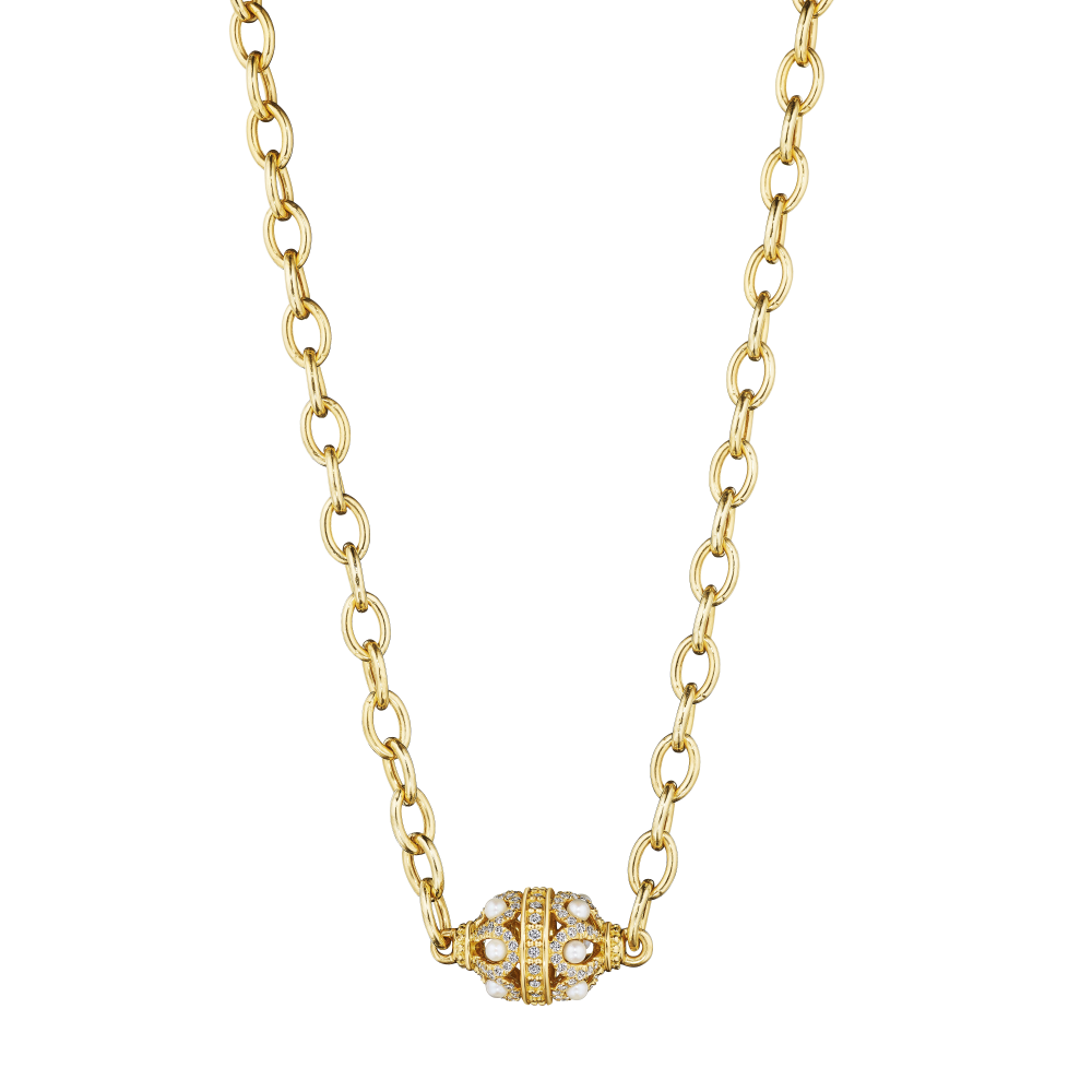 Diamond & Pearl Rose Bead Necklace